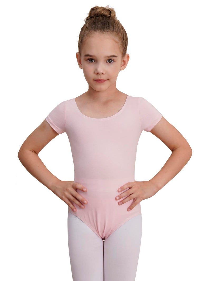WEGETIT Gymnastics Leotards for Girls Ballet Dance Toddler Leotard Short Sleeve Bodysuit (Pink, 8-10 Years) - Image 1